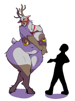anthro blush digitigrade duo faceless_character faceless_human female huge_hips huge_thighs male piercing size_difference slightly_chubby straps thick_thighs white_body wide_hips comisariomcnuggets deer human mammal new_world_deer reindeer 3:4 hi_res