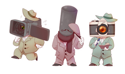 1_eye biped bodily_fluids book camera chinese clothing dual_holding electronics eyeless facial_hair fedora flat_cap flying_sweatdrops footwear for_a_head front_view gloves group handwear hat headgear headwear holding_book holding_object holding_pen holding_writing_utensil humanoid_hands male microphone mustache not_furry pen running scarf shoes side_view standing suit sweat sweatdrop video_camera writing_text writing_utensil mitu_mao animate_inanimate humanoid object_head absurd_res digital_drawing_(artwork) digital_media_(artwork) full-length_portrait hi_res portrait