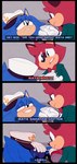 anthro blue_body blue_fur bow_tie clothing death duo fur gloves green_eyes handwear hat headgear headwear humor male red_body red_fur text foxieskullz family_guy_death_pose sega sonic_the_hedgehog_(series) the_murder_of_sonic_the_hedgehog barry_(sonic) sonic_the_hedgehog eulipotyphlan hedgehog macropod mammal marsupial quokka absurd_res english_text hi_res meme