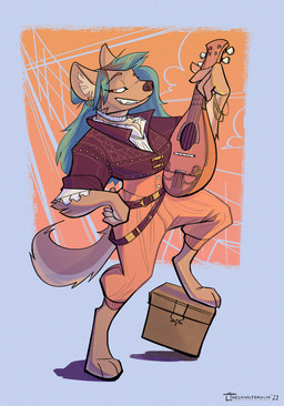 alternative_fashion anthro bard blue_hair box clothed clothing container ear_piercing ear_ring fantasy female frilly frilly_clothing fully_clothed hair highlights_(coloring) j-fashion looking_at_viewer lute mandolin musical_instrument musician ouji_(fashion) piercing plucked_string_instrument ring_piercing simple_background smile smiling_at_viewer solo string_instrument thelivingtrashcan dungeons_and_dragons hasbro wizards_of_the_coast gnoll hyena mammal hi_res