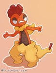 3_fingers ambiguous_gender fingers grey_chest grey_eyelids mohawk orange_body shedding_skin simple_background solo tail yellow_body yellow_skin flashquatsch nintendo pokemon generation_5_pokemon pokemon_(species) scrafty hi_res