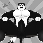 anthro balls black_balls black_body black_fur black_penis erection fur genitals glans grey_background half-closed_eyes humanoid_genitalia humanoid_penis male multicolored_body narrowed_eyes penis restraints simple_background solo spread_legs spreader_bar spreading white_body white_glans yamwamm epic_games fortnite meowscles meowscles_(toon) domestic_cat felid feline felis mammal 1:1 2021 hi_res signature