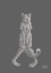 after_transformation anthro barefoot bottomwear clothing feet female looking_down scared shirt shorts shy simple_background solo species_transformation topwear transformation tfancred domestic_cat felid feline felis mammal absurd_res hi_res monochrome