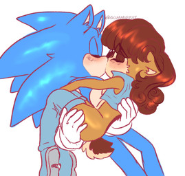 5_fingers anthro blush boots bottomless bottomless_female breasts bridal_carry canon_couple carrying_another clothed clothing curvy_figure duo ears_back female fingers footwear hair inner_ear_fluff kissing male male/female natural_breasts pivoted_ears red_hair scut shoes striped_back tuft gummierat sega sonic_the_hedgehog_(series) sally_acorn sonic_the_hedgehog eulipotyphlan hedgehog mammal rodent sciurid tree_squirrel hi_res