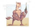 animal_genitalia anus balls brown_body brown_skin erection feet genitals gun holding_gun holding_object holding_ranged_weapon holding_weapon looking_at_viewer male nipples nude penis prehensile_feet ranged_weapon sheath solo teeth text toes weapon whiskers yellow_body yellow_eyes yellow_skin spotty_the_cheetah star_wars sebulba alien dug_(species) 2013 english_text