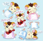 anthro blush clean_diaper clothed clothing dialogue diaper diaper_only diaper_puff fur hair male open_mouth simple_background smile solo speech_bubble tail text topless wearing_diaper jupiters hamtaro_(series) jingle_(hamtaro) cricetid hamster mammal rodent digital_media_(artwork) english_text hi_res multiple_images