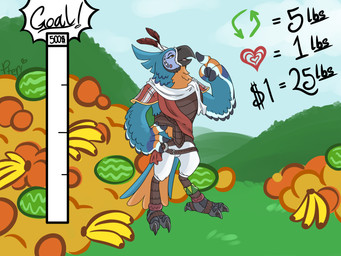 anthro apple banana blue_body blue_feathers clothed clothing donation_drive feathers food fruit interaction_drive landscape male melon plant solo thinking thoughtful_expression weight_gain weight_gain_drive pteri_(artist) breath_of_the_wild nintendo the_legend_of_zelda kass_(tloz) avian rito 4:3 absurd_res hi_res