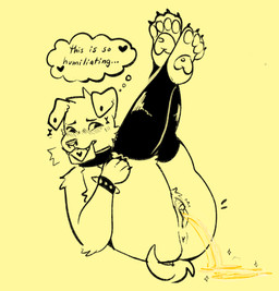 alternative_fashion andromorph anthro anus big_clitoris blush blushing_profusely bodily_fluids bracelet butt clitoris clothing collar embarrassed envelope envelope_in_mouth feet floppy_ears foot_focus genital_fluids genitals humiliation intersex jewelry legwear pawpads paws_in_socks presenting presenting_hindquarters presenting_vulva punk solo sparkles spiked_bracelet spikes t_dick thought_bubble tights urine urine_on_ground urine_stream vaginal_fluids vulva watersports y_anus mailmutt canid canine mammal absurd_res hi_res