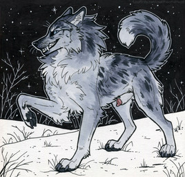 animal_genitalia animal_penis balls black_claws black_nose black_pawpads blue_eyes canine_genitalia canine_penis claws dipstick_tail feral fur genitals grey_body grey_fur grey_tail lipsticking male markings pawpads penis penis_tip sheath solo tail tail_markings teeth text whiskers white_tail_tip heatherwolf canid canine canis mammal wolf english_text hi_res