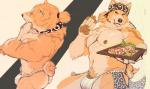 accessory anthro barazoku black_eyes bulge fur genitals hair headband male muscular muscular_anthro muscular_male nipples orange_body orange_fur penis penis_base ponytail solo werethrope oki_ka-ru_(character) canid canine canis domestic_dog mammal shiba_inu spitz