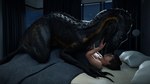 16:9 2022 3d_(artwork) 4k absurd_res anon bed bedroom bedroom_eyes bestiality black_body black_scales caressing claws cuddling digital_media_(artwork) dinosaur dromaeosaurid duo eye_contact feral furniture hair half-closed_eyes hand_on_mouth hi_res holding_head human human_on_feral imminent_sex indoraptor inside interspecies ivorylagiacrus jurassic_park jurassic_world kissing larger_feral larger_male looking_at_another lying male male/male male_(lore) male_on_feral mammal narrowed_eyes night on_bed on_top open_mouth pinned prehistoric_species reptile ripper_(jurassic_world) scales scalie seductive sharp_teeth size_difference smaller_human smaller_male teeth theropod thick_thighs universal_studios widescreen yellow_body yellow_eyes yellow_scales