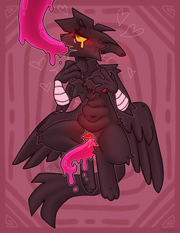 abdominal_bulge all_the_way_through andromorph animal_genitalia anthro bandage bandaged_arm big_clitoris blush bodily_fluids clitoris cloaca erection exaggerated_mastectomy_scar fur genital_fluids genitals hair intersex mastectomy_scar neck_bulge nude oral oral_penetration penetration saliva scar sex simple_background solo tail tears tentacle_in_mouth tentacle_penetration tentacle_sex tentacles tongue visibly_trans wings notquitehuman domestic_cat felid feline felis hybrid mammal absurd_res digital_media_(artwork) hi_res trans_(lore)