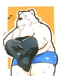 anthro black_nose blush clothing eyes_closed kemono male musical_note musical_symbol overweight overweight_male solo symbol underwear undressing white_body kumazawow torausimuma7 utau shirane_kan bear mammal polar_bear ursine 2022 hi_res