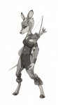 anthro arrow_(weapon) bow_(weapon) celtic clothed clothing dagger female hair hooves melee_weapon quiver_(object) ranged_weapon short_hair solo weapon scifer deer mammal greyscale monochrome