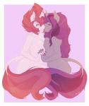 anthro big_breasts breast_squish breasts breasts_frottage duo ear_piercing equid equine female female/female green_eyes hair hand_holding horn kissing kokobuttz mammal mythological_creature mythological_equine mythology piercing purple_hair red_hair squish unicorn