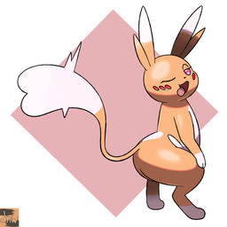 arched_back butt crouching ear_tuft female fur heart_tail looking_at_viewer looking_back one_eye_closed open_mouth orange_body orange_fur simple_background solo standing tail tongue tongue_out tuft twerking white_body white_fur wink reallydarkandwindie fakemon nintendo pokemon fan_character lovchu mammal digital_drawing_(artwork) digital_media_(artwork) hi_res