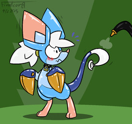 ambiguous_gender anthro blue_ears blush blush_lines bodily_fluids glistening glistening_body green_background hose implied_inflation latex_body pink_inner_ear shadow simple_background solo sweat text whimper finalcord beastieball beastie_(species) bildit 2025 artist_name dated