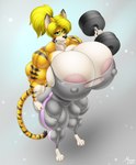 anthro big_breasts big_muscles breasts dumbbell female huge_breasts huge_muscles hyper hyper_breasts hyper_muscles muscular solo thick_thighs weights wide_hips maximaxin new_balance tabytha_starling felid mammal pantherine tiger hi_res