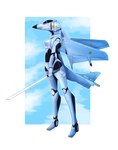 aircraft anthro breasts cloud female harrier harrier_jump_jet machine melee_weapon nude sky solo standing sword united_kingdom vehicle weapon white_body 3apa3a living_aircraft living_machine living_vehicle 2022 absurd_res hi_res