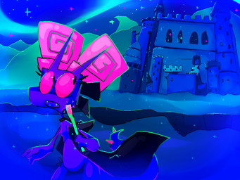 anthro castle eyelashes fangs female horn magic_user magic_wand purple_body snow solo star teeth winter roksim elizabeth_(roksim) kobold scalie vampire 4:3