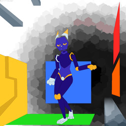 abstract_background ambiguous_gender anthro blue_body dipstick_ears ear_markings featureless_crotch geometric_background joints machine markings mascot multicolored_ears pawpads paws purple_body purple_eyes simple_background solo teeth white_nose white_paw white_pawpads yellow_eyes yellow_pawpads yellow_paws vrilldozer e621 esix domestic_cat felid feline felis humanoid mammal robot robot_anthro 1:1