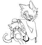 alternate_species arm_wrapping arm_wraps bangs bodily_fluids bottomwear chibi cloak clothing clothing_grab duo ears_down fuzzy hair hat headgear headwear holding_another holding_clothing holding_hat holding_headgear holding_headwear holding_object looking_at_another looking_down looking_up male pants pivoted_ears pleading_eyes poncho pupils question_mark short_hair simple_background size_difference sparkles standing sweat tail tears white_background wrapped_arms wraps clichewwan dreamworks puss_in_boots_(franchise) death_(puss_in_boots) puss_in_boots_(dreamworks) animal_humanoid canid canid_humanoid canine canine_humanoid cat_humanoid felid felid_humanoid feline feline_humanoid humanoid mammal mammal_humanoid wolf_humanoid monochrome
