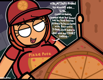 clothing delivery_(commerce) delivery_employee female food food_carrier food_delivery hair hat headgear headwear pizza pizza_delivery pizza_delivery_carrier pizza_girl_(mykendyke) red_clothing red_hair red_shirt red_topwear shirt solo topwear conditional_dnp mykendyke human mammal absurd_res hi_res
