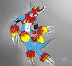 abs anthro belt big_penis erection genitals male muscular muscular_anthro muscular_male penis solo razr bandai_namco digimon digimon_(species) flamedramon scalie