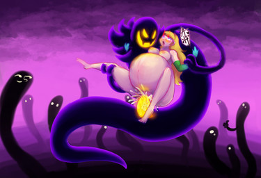 ahegao arm_grab big_penis blonde_hair bodily_fluids breasts clothing cum cum_inflation cum_inside detailed_background duo ejaculation female fog genital_fluids genitals gloves gloves_only hair handwear handwear_only holding_leg inflation interspecies long_hair looking_pleasured male male/female mostly_nude not_furry nude nude_humanoid nude_male penis purple_body smug text tongue tongue_out yellow_eyes aspenofsimpcon a_hat_in_time lenny_face queen_vanessa_(ahit) snatcher_(ahit) ghost human mammal shadow_creature spirit 2022 colored digital_drawing_(artwork) digital_media_(artwork) hi_res meme