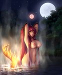 bathing big_breasts boil boiling_water breasts detailed_background female fire flaming_tail forest glowing glowing_eyes hair hands_behind_head jungle light long_hair looking_at_viewer melee_weapon monster_girl_(genre) moonlight night nipples nude plant ponytail red_hair scales sidelocks solo sword tail tree two_moons water weapon wet yellow_eyes monorus monster_girl_encyclopedia monster_girl_saga mythology rose_(monster_girl_saga) salamander_(mge) amphibian amphibian_humanoid animal_humanoid dragon dragon_humanoid humanoid lizard_humanoid mythological_creature mythological_scalie reptile reptile_humanoid salamander_humanoid scalie scalie_humanoid 2015 hi_res