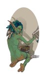 2_toes accessory bathing big_nose feather_in_hair feathers feet female green_body green_skin hair hair_accessory nude scarification solo toes kaynkayn blizzard_entertainment warcraft humanoid troll_(mythology) absurd_res hi_res