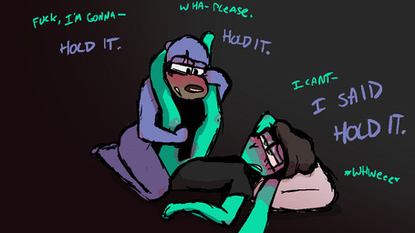 ambiguous_gender anthro blush bodily_fluids command commanding duo edging featureless_crotch legs_on_shoulders legs_up overstimulation pinned profanity rough_sex sex sweat text xberylliumoxide alex_(xberylliumoxide) brutus_(xberylliumoxide) bear lagomorph leporid mammal rabbit 16:9 english_text widescreen