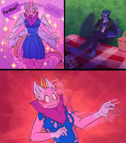 anthro basket bedding blanket blue_body blue_ears blue_paws blush blush_lines body_size_growth breasts clothing comic_panel container dewlap_(anatomy) dialogue duo embarrassed extreme_size_difference female fluffy fluffy_ears fur growing growth horn larger_female looming macro magic magic_user male male/female multicolored_body multicolored_fur outside picnic picnic_basket pink_body pink_fur purple_body purple_fur romantic romantic_couple shadow size_difference size_transformation smaller_male speech_bubble spell surprised tail tail_motion tailwag torn_clothing transformation two_tone_body yellow_eyes yellow_horn posmehdakota mythology drak_(digitalscales) petal_(dapperhedgehog) dragon eastern_dragon fairy_dragon furred_dragon furred_scalie lizard mythological_creature mythological_scalie reptile scalie wingless_dragon absurd_res comic hi_res