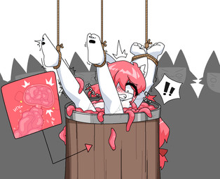 accessory anthro anthro_penetrated arms_tied arms_tied_above_head barrel being_watched black_pawpads blush bodily_fluids bound bow_ribbon breasts captured clenched_teeth crowd crying cutaway cutout emanata exclamation_point eye_through_hair fallopian_tubes female female_anthro female_penetrated flash_emanata forced fur group hair hair_accessory hair_bow hair_ribbon internal internal_vaginal legs_tied legs_up looking_at_another mask nipples nude nude_anthro nude_female ovaries owo parasite pawpads penetration pink_hair rape red_bow ribbons scared sex shaking simple_background solo_focus stuck tears teeth tentacle_in_vagina tentacle_penetration tentacle_pit tentacle_sex tentacles tentacles_in_uterus text translucent translucent_hair tremble_spikes trembling uterus vaginal vaginal_canal vaginal_penetration wearing_mask white_background white_body white_ears white_fur wide_eyed x-ray_view potatobud3 jean_(potatobud3) annelid canid canine canis mammal wolf worm korean_text