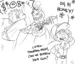 2014 animatronic anthro clothing crossover dialogue disney english_text five_nights_at_freddy's fix-it_felix freddy_(fnaf) group hat headgear headwear human low_res machine male mammal monochrome ralph_(wreck-it_ralph) robot scottgames simple_background text top_hat watermark white_background wreck-it_ralph