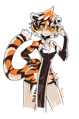 5_fingers anthro armwear asian_clothing breasts bridal_gauntlets chinese_clothing chinese_dress clothed clothed_anthro clothed_female clothing dress east_asian_clothing eyewear female female_anthro fingers fur glasses hair multicolored_body multicolored_fur multicolored_hair orange_body orange_eyewear orange_fur orange_glasses orange_hair round_glasses short_hair simple_background small_breasts solo striped_body striped_fur stripes tail thick_thighs wearing_glasses white_background white_body white_fur wide_hips gatonejo arknights hypergryph studio_montagne waai_fu_(arknights) felid mammal pantherine tiger 2026 2:3 hi_res signature