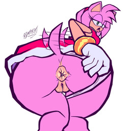 accessory anthro anus bent_over bracelet butt clothing clothing_aside dress female genitals gloves hair_accessory hairband handwear jewelry open_mouth panties panties_aside solo tail tail_motion tailwag tongue tongue_out underwear underwear_aside vulva magikat sega sonic_the_hedgehog_(series) amy_rose eulipotyphlan hedgehog mammal hi_res