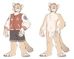 anthro balls claws clothed clothing flaccid foreskin fur genitals humanoid_genitalia humanoid_penis male muscular navel nude open_mouth pawpads paws penis school_uniform simple_background solo tan_body tan_fur uniform unretracted_foreskin white_background makioraku cougar felid feline mammal hi_res