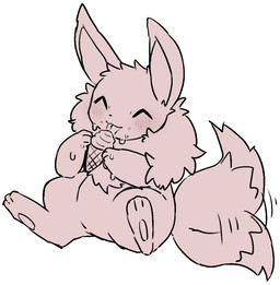 ambiguous_gender blep blush blush_lines dessert eyes_closed feet feral fluffy fluffy_tail food fur happy hindpaw ice_cream ice_cream_cone neck_tuft paws sitting solo tail tail_motion tailwag tongue tongue_out tuft yakiniku628 nintendo pokemon eevee generation_1_pokemon pokemon_(species) monochrome