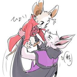 anthro bat_nose big_ears carrying_another carrying_partner clothed clothing duo eye_contact female fully_clothed fur larger_male looking_at_another male notched_ear open_mouth purple_clothing red_clothing sitting size_difference smaller_female white_body white_fur tyfna2731 mina_the_hollower yacht_club_games mina_(mina_the_hollower) thorne_(mina_the_hollower) bat mammal mouse murid murine rodent