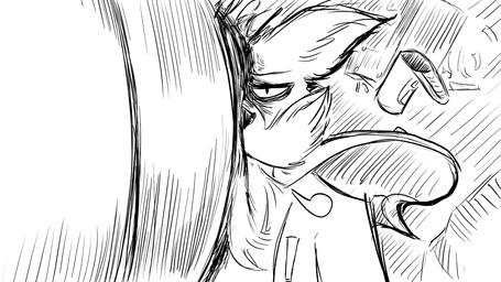 anthro beard blood bodily_fluids bullet cape clothing desk facial_hair furniture hat head_crush headgear headwear male mustache paper rubble sigh solo table tired tired_eyes dragonweirdo canid canine canis domestic_dog mammal 16:9 comic hi_res monochrome widescreen