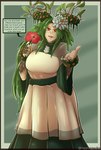 amber_eyes branch branch_horn dialogue female female_focus flower green_hair hair horn long_hair lotus_(flower) motherly plant plant_hair plant_horn pseudo_hair pseudo_horn solo text reygunpocket_(artist) dryad humanoid absurd_res english_text hi_res