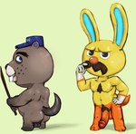 2021 animal_crossing anthro balls beaver body_hair buckteeth chest_hair chip_(animal_crossing) clothed clothing duo facial_hair gaston_(animal_crossing) genitals hat hat_only headgear headgear_only headwear headwear_only lagomorph leporid looking_back male mammal mostly_nude mustache nintendo nude penis pubes rabbit rodent teeth tranquillement