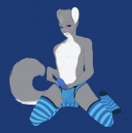 anthro blue_background blue_eyes blue_penis blush clothed clothing crossdressing erection femboy genitals humanoid_genitalia humanoid_penis legwear male masturbation panties penile penile_masturbation penis simple_background solo stockings tail underwear phoenix-pinion katashi chinchilla chinchillid mammal rodent hi_res