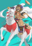 anthro brown_body brown_fur clothing feral fur hat headgear headwear horseback katana male melee_weapon riding samurai straw_hat sword warrior weapon mofu_muchi3 lifewonders live_a_hero toshu equid equine felid horse lion mammal pantherine hi_res