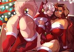 anthro anus armwear bell big_breasts blue_eyes blush bodily_fluids braided_hair breasts brown_body brown_fur brown_hair butt camel_toe choker christmas_clothing christmas_tree cleavage clothed clothing duo ear_piercing ear_ring elbow_gloves female floppy_ears fur genital_fluids gloves hair handwear holidays huge_breasts jewelry jingle_bell legwear long_hair looking_at_viewer looking_back mature_anthro mature_female multicolored_body multicolored_fur multicolored_hair necklace piercing plant pussy_juice_through_clothing red_armwear red_clothing red_legwear ring_piercing smile stockings text thick_thighs thigh_highs tree two_tone_body two_tone_fur two_tone_hair vaginal_fluids wet wet_clothing white_body white_fur white_hair inu-sama christmas brianna_(the_dogsmith) rhoda_(the_dogsmith) bird_dog canid canine canis domestic_dog golden_retriever hunting_dog mammal retriever 2022 artist_name hi_res url