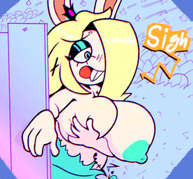 4_fingers accident accidental_exposure amethyst_(gem) anthro areola bangs big_breasts black_eyebrows black_eyelids blonde_hair blue_areola blue_clothing blue_dress blue_eyes blue_nipples blue_sky breasts brown_inner_ear buckteeth clothing crown dialogue dress eyebrow_through_hair eyebrows eyelashes female female_anthro fingers fur gem grass hair hair_over_eye half-closed_eyes headgear holding_breast huge_breasts light long_ears long_hair narrowed_eyes nipple_dip nipples noseless open_mouth pipe plant puffy_areola red_tongue sigh sighing sky solo star starry_sky teeth tongue torn_clothing torn_dress translucent translucent_hair white_body white_fur kumoken mario_bros mario_plus_rabbids_sparks_of_hope nintendo raving_rabbids rayman_(series) ubisoft rabbid_rosalina lagomorph mammal rabbid 2026 colored crossover digital_drawing_(artwork) digital_media_(artwork) english_description half-length_portrait hi_res lighting portrait