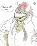 anthro beef body_hair chest_hair cigarette clothed clothing eyewear food glasses hairy male meat muscular muscular_anthro muscular_male necktie open_clothing open_shirt open_topwear pecs shirt smoking solo topwear dragonslash mario_bros mythology nintendo bowser dragon koopa mythological_creature mythological_scalie scalie