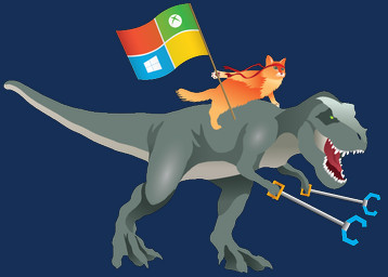 3_toes ambiguous_gender claw_toy clothing duo feet feral flag flag_(object) green_eyes headgear headkerchief headwear holding_flag holding_object kerchief mostly_nude on_top red_clothing red_headkerchief red_kerchief riding simple_background size_difference toes transparent_background video_game_logo windows_logo xbox_logo microsoft_(artist) microsoft microsoft_windows xbox xbox_game_studios dinosaur domestic_cat felid feline felis mammal prehistoric_species reptile scalie theropod tyrannosaurid tyrannosauroid tyrannosaurus tyrannosaurus_rex 2015 alpha_channel digital_media_(artwork)