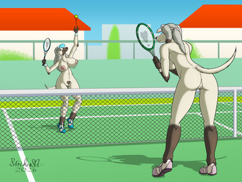 anthro anus ball big_breasts black_nose breasts butt clothing duo female footwear fur genitals grey_hair hair hat headgear headwear mostly_nude mostly_nude_anthro mostly_nude_female navel nipples nude nude_anthro nude_female nudist pubes shoes sneakers tennis_ball tennis_court tennis_racket visor_cap vulva white_body white_fur strikersa camille_archambeau nicolette_archambeau afghan_hound canid canine canis domestic_dog hunting_dog mammal sighthound daughter_(lore) mother_(lore) mother_and_child_(lore) mother_and_daughter_(lore) parent_(lore) parent_and_child_(lore) parent_and_daughter_(lore)